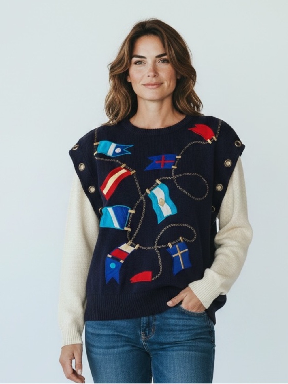 BONNIE BOERER RARE Vintage Nautical Yachting Sweater Size S NEW